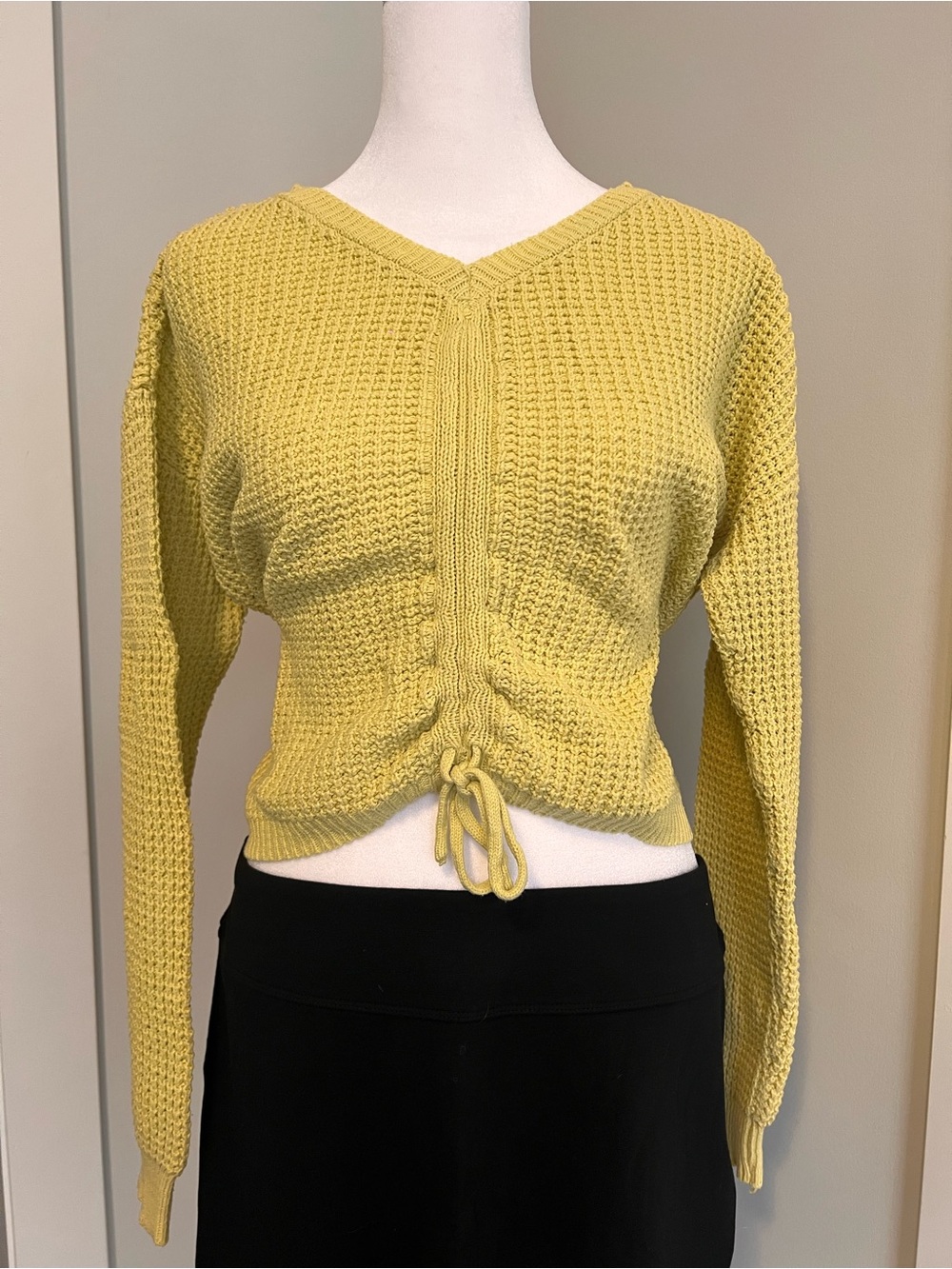 Sincerely Jules Yellow V-Neck Drawstring Cropped Sweater